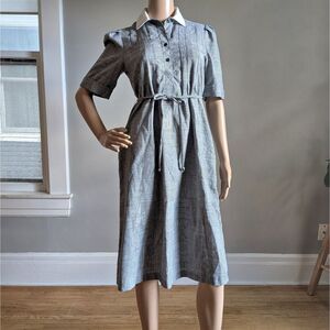 Vintage 80s Puccini Midi Dress Knit Striped Gray Dark Academia Preppy Size 4